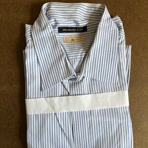 John Varvatos Blue Strip Button Cuff Dress Shirt 18.5 Nec